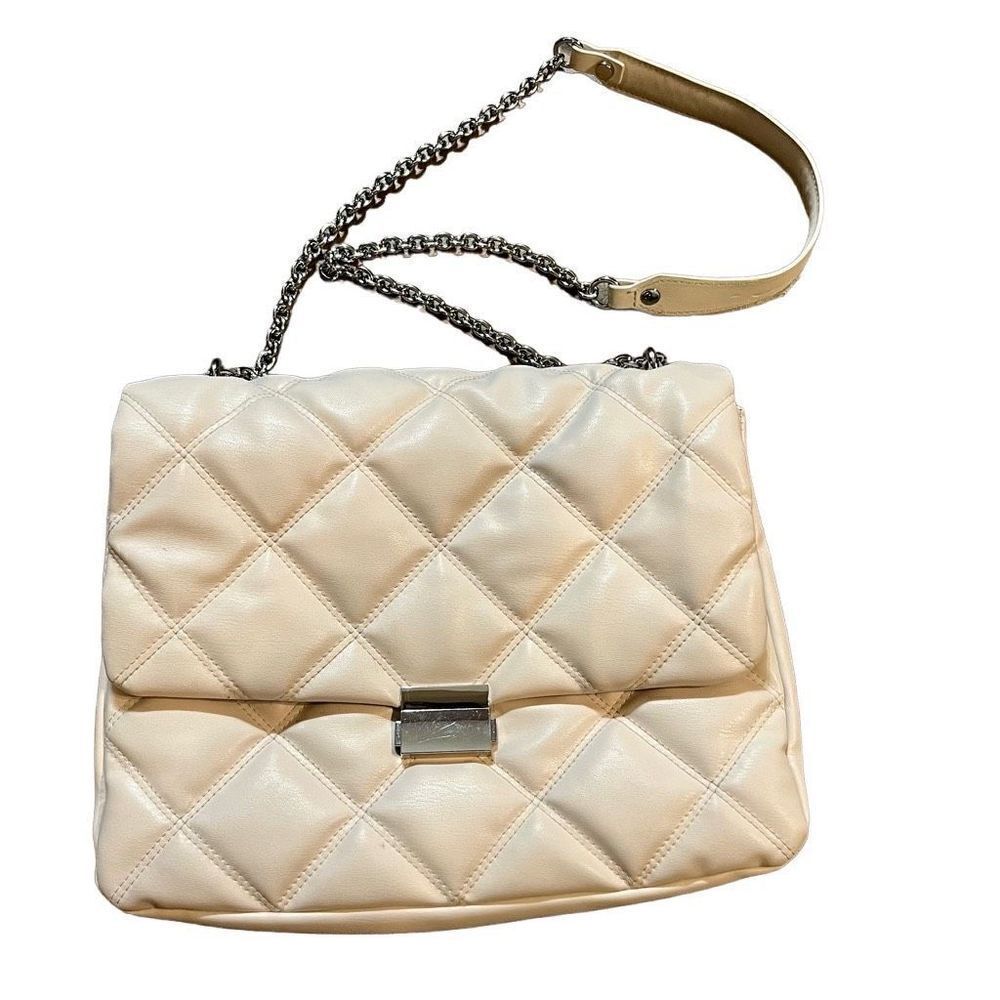 H&M Quilted Shoulder Flap Bag White Silver